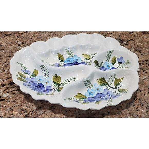 Floral Divided Tray with Deviled Egg Made in Italy - Picture 1 of 13